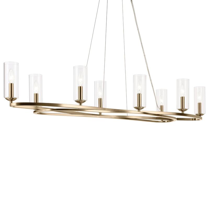 Harpin 52.5 Inch 8 Light Linear Chandelier with Clear Glass in Champagne Bronze