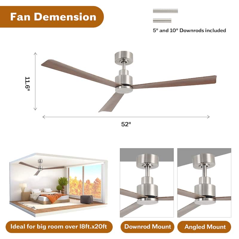 52" Matte Black Industrial Reversible DC Motor Ceiling Fan - 52" L x 52" W x 11.6" H