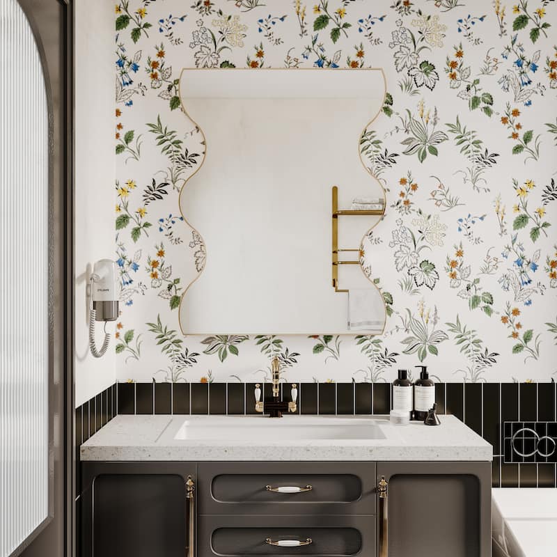 30" x 35" Black/ Gold Rectangular Wall Mount Bathroom Vanity Mirror Vertical and Horizontal Hang