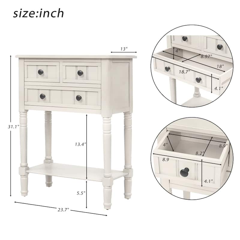 Narrow Console Table, Slim Sofa Table with Three Storage Drawers and Bottom Shelf - 23.7"L x 13"W x 31.1"H