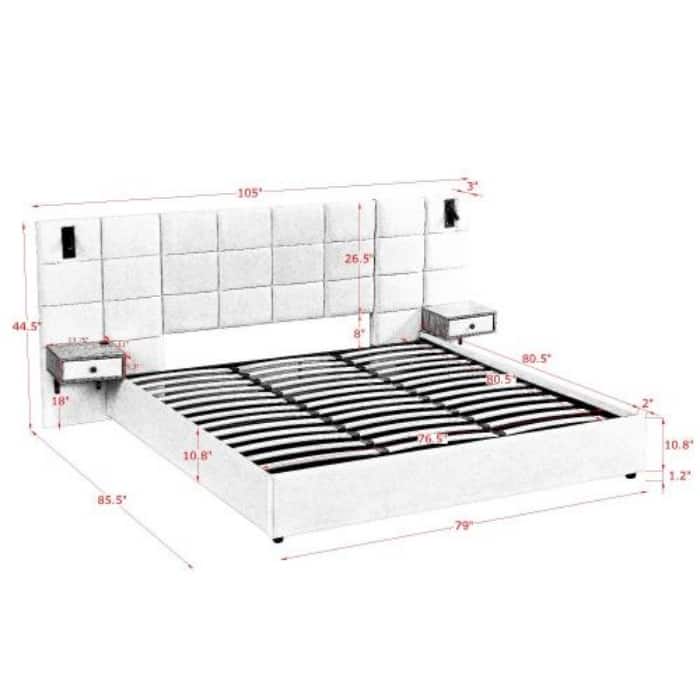 Modern Upholstered Bed King, Hydraulic Storage Platform with USB Ports and Lights, Velvet Bedframe
