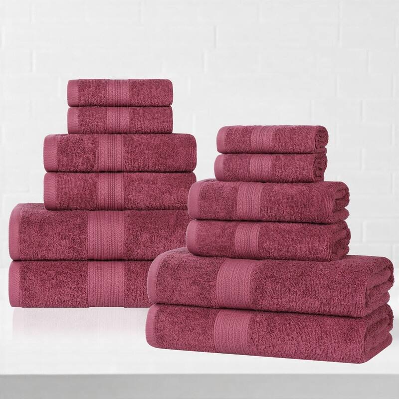 Superior Eco-Friendly Sustainable Cotton 12-Piece Bathroom Towel Set - Rosewood