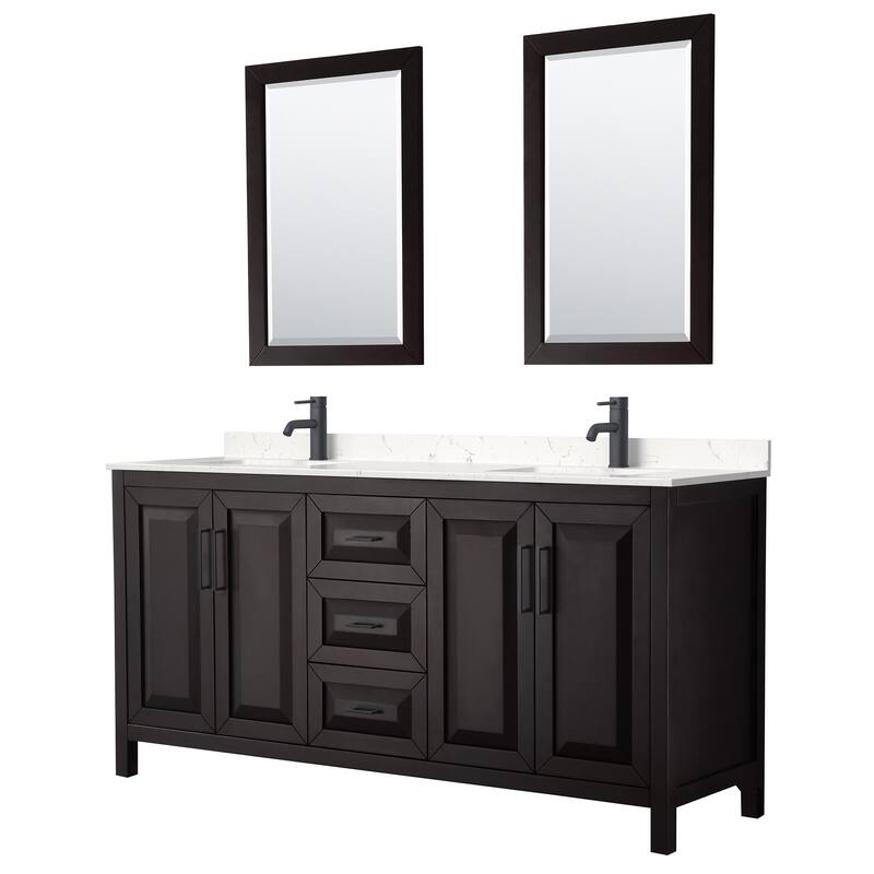 Wyndham Collection Daria 72" Free Standing Double Basin Vanity Set - Dark Espresso / Carrara Cultured Marble Top /