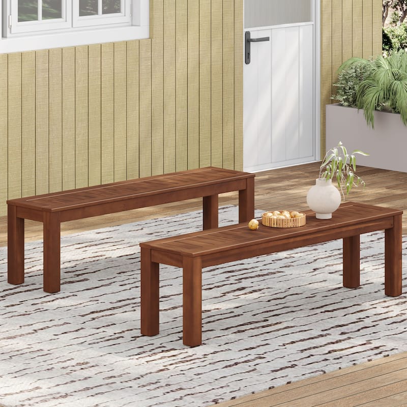 Set of 2 Simple Wooden Outdoor Bench Hallway Bench Patio Bench - Dark Brown