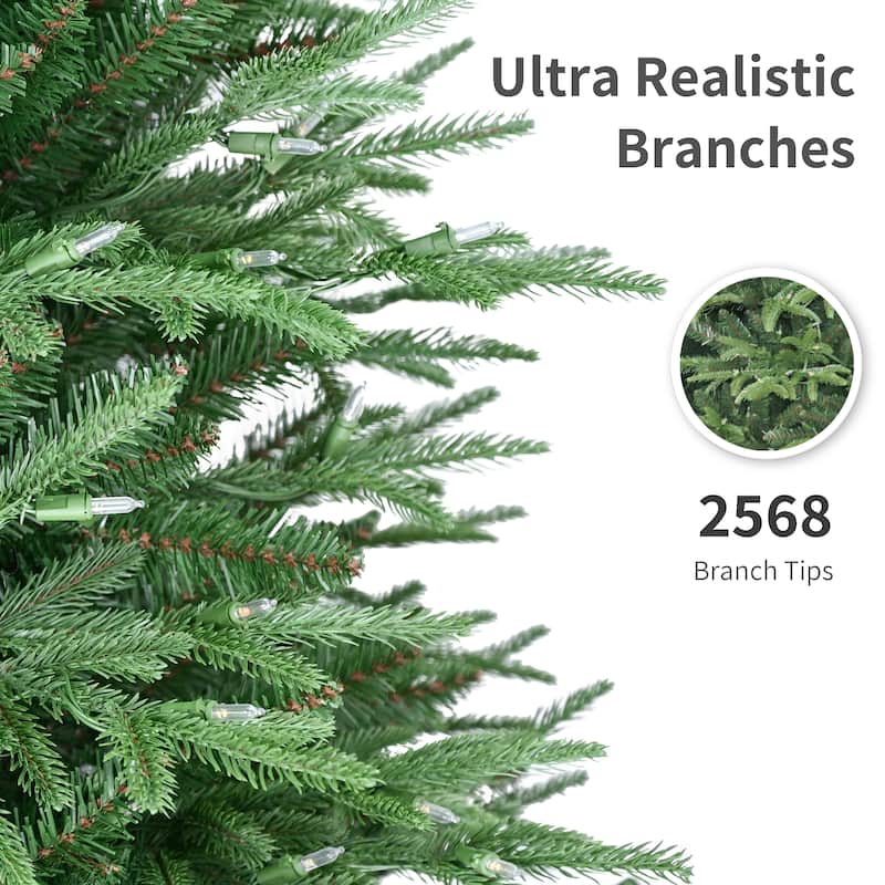 Puleo International 6.5' Pre-Lit Artificial Fraser Fir Slim Tree with 600 Dual-Color LED Lights