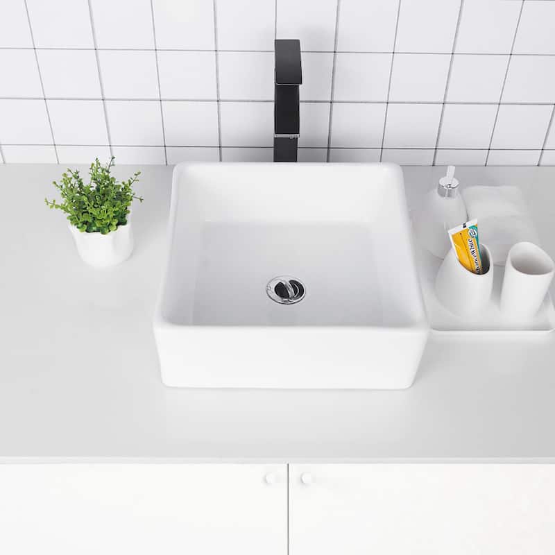 White Ceramic Handmade Square Vessel Bathroom Sink