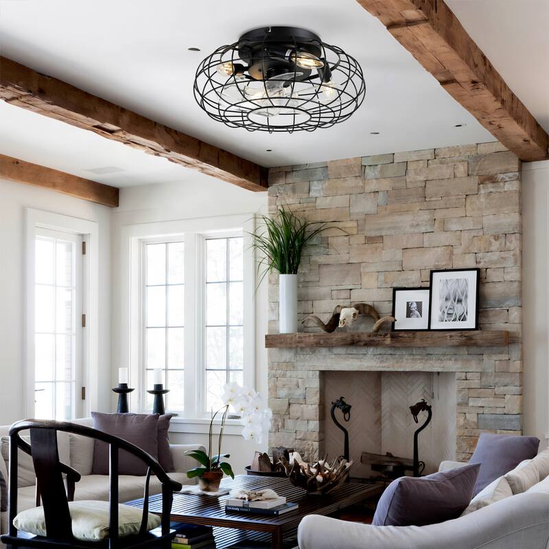 20" Low Profile Bladeless Ceiling Fan with Lights Kit and Remote 6 Wind Speeds Reversible Ceiling Fan(No Included Bulbs)