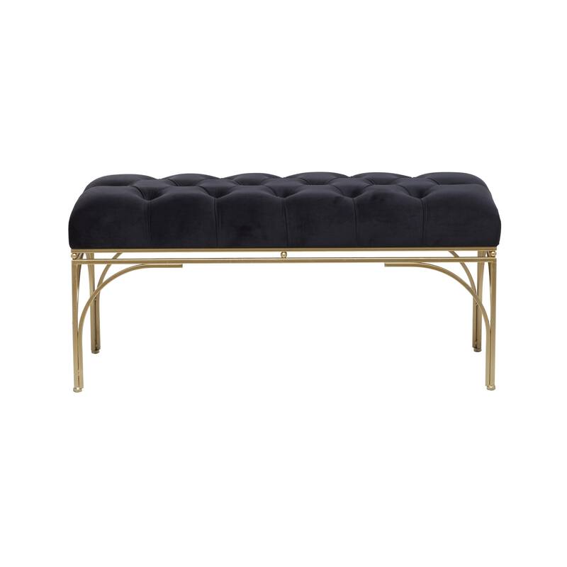 White, Black or Gray Velvet Tufted Home Bench with Gold Metal Legs