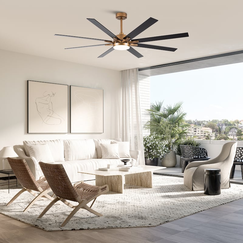 65" Farmhouse Gold Plywood Indoor Large Ceiling Fan with Light and Remote