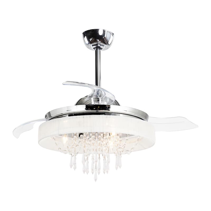 42" Chrome Modern Retractable Chandelier Ceiling Fan with Light and Remote