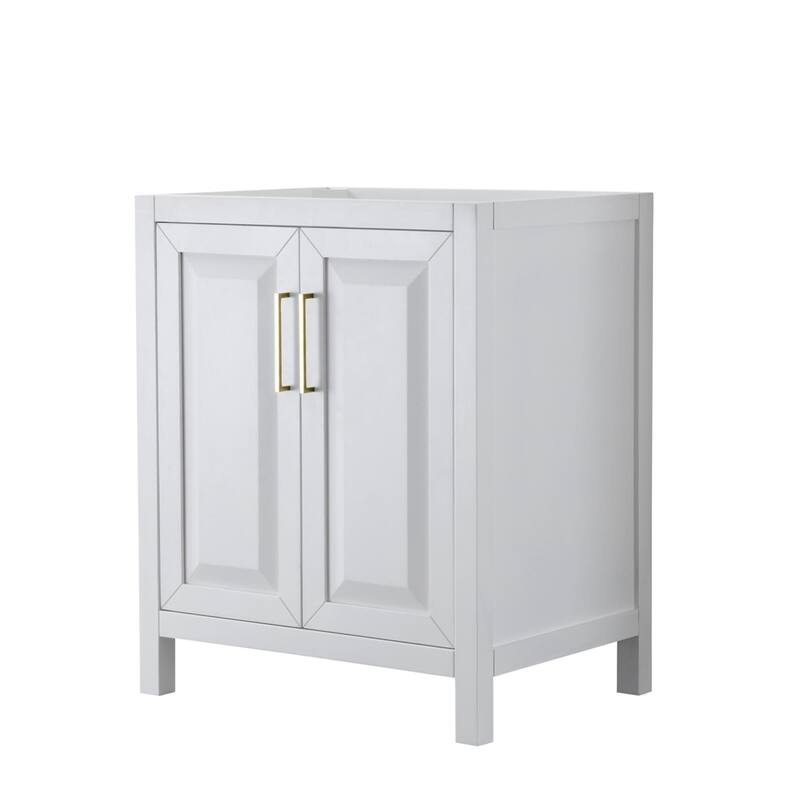 Wyndham Collection Daria 29" Single Free Standing Vanity Cabinet Only - White / Brushed Gold Hardware