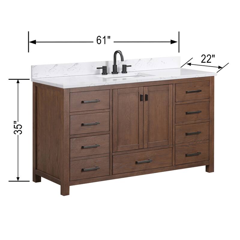 Avanity Modero 60 in. Single Sink Bathroom Vanity with Engineered Stone Top - 61"W x 22"D x 35"H