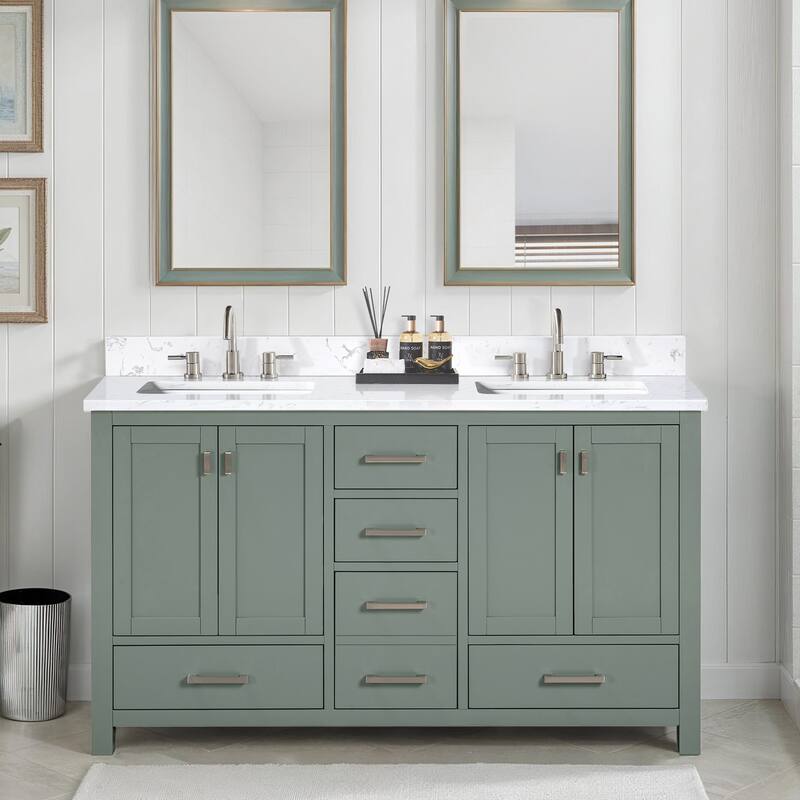Avanity Modero 60 in. Double Sink Bathroom Vanity with Engineered Stone Top - 61"W x 22"D x 35"H - Smoke Green