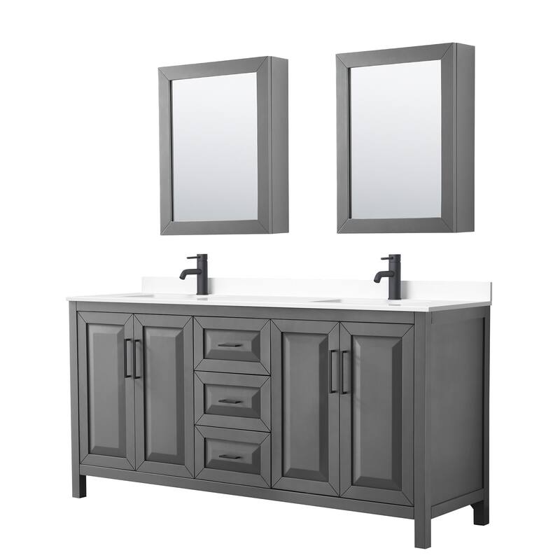 Wyndham Collection Daria 72" Free Standing Double Basin Vanity Set - Dark Gray / White Cultured Marble Top / Matte