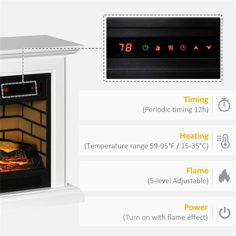 1400W White Electric Fireplace Heater with Adjustable Temperature and LED Flames Included Remote - 31" L x 10.75" W x 24.5" H