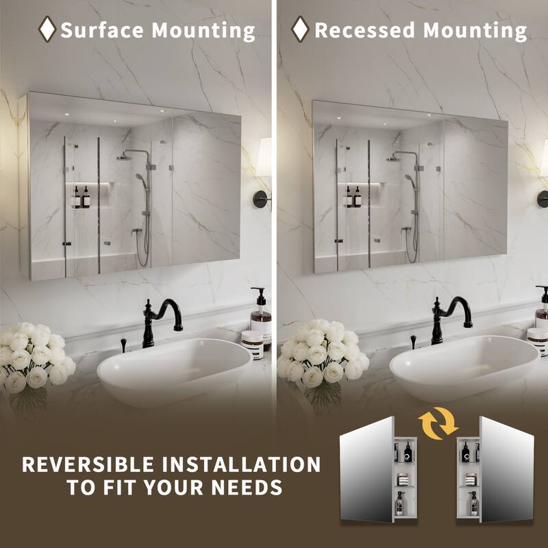 Modland 30"-36"W x 24"H Double Door Bathroom Medicine Cabinet with Mirror,Aluminum Frame