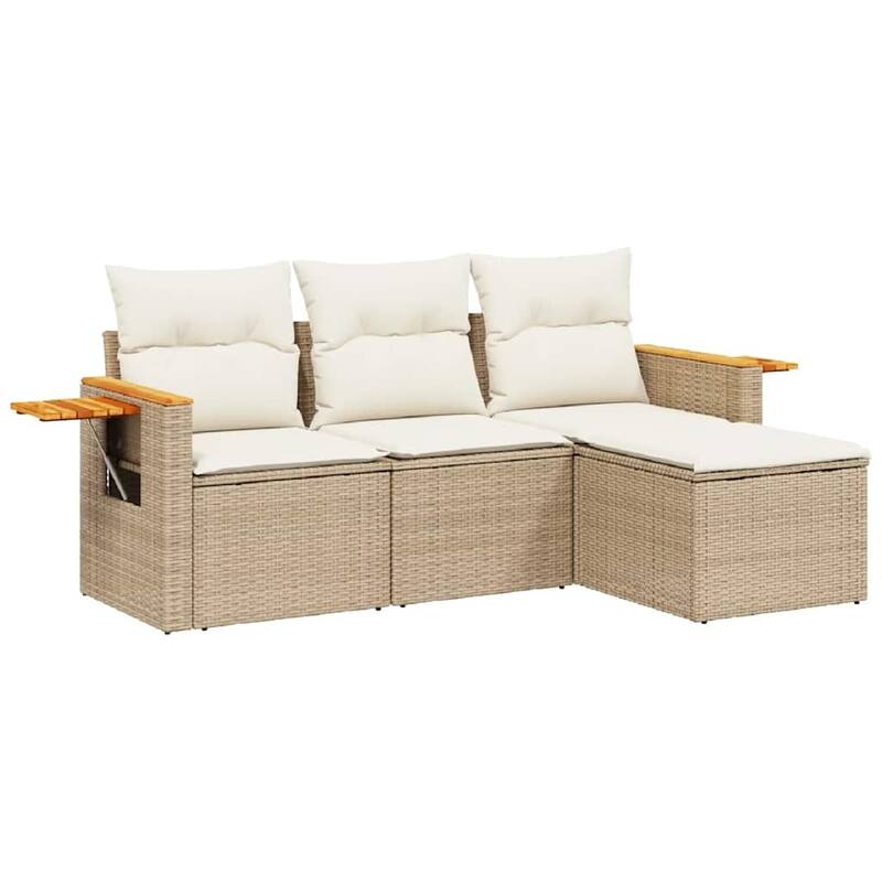 vidaXL Patio Sofa Set with Cushions Outdoor Furniture 4 Piece Poly Rattan