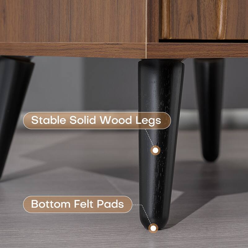 Mid-Century Modern Nightstand, Fluted End Table Drawer & Open Storage