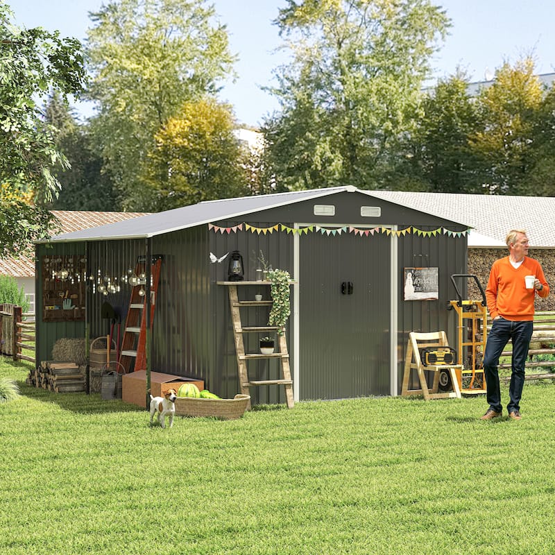 10x12 Ft Outdoor Storage Shed, Extra Large Metal Shed with Lockable Doors, Windows, Outside Steel Tiny House Ideal