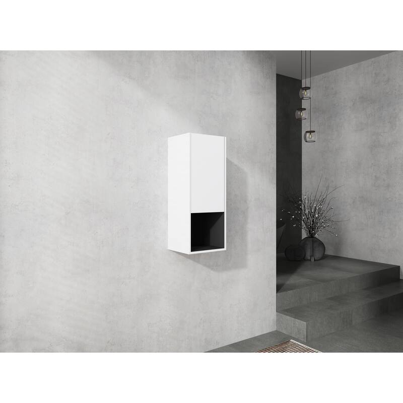 12" Bathroom Side Cabinet,Soft Close Doors,Float Mounting Design - White