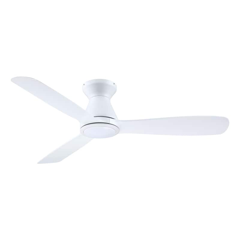 52" White Modern Timer Hugger Flush Mount LED Ceiling Fan with 6-speed DC Motor and Remote - 52 in. D x 52 in. W x 10.8 in. H