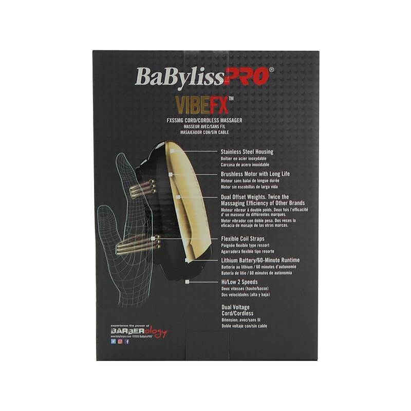 BabyLiss Pro Vibe FX Cord / Cordless Massager FXSSMG Gold + BaByliss Pro Fade Brush BPFADEB + BaByliss Pro 9" Comb