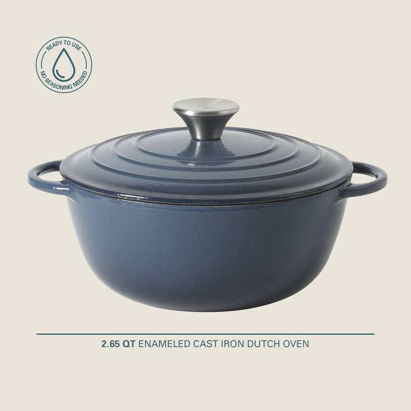 Gibson Home 2.65 Qt Enameled Cast Iron Dutch Oven Pot with Lid - Round, Ideal for Bread Baking & Stews