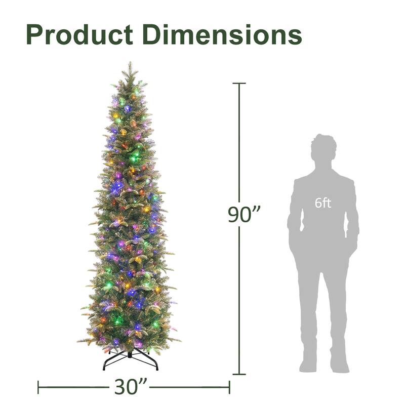 Puleo International 7.5' Pre-Lit Artificial Yardley Spruce Pencil Tree with 350 Dual-Color LED Lights
