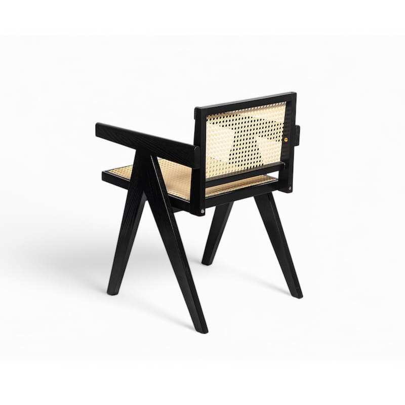 2-Piece Dining Room Arm Chairs Set with Square Rattan Backrest