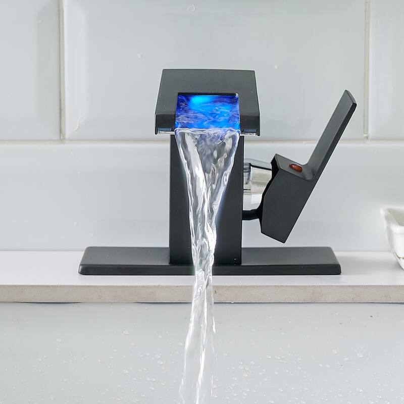Stainless Steel LED Single Handle One Hole Bathroom Sink Faucet Waterfall with Drian