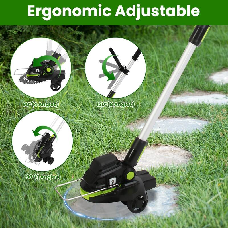 21V Cordless Brushless Grass Trimmer with 3 Blade Types and Adjustable Pole Dual Wheels - 7.68” x 4.33”