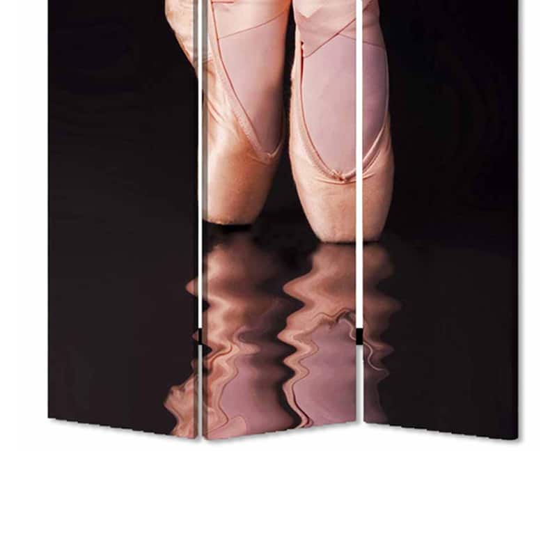 Ballet Shoe Print Foldable Canvas Screen with 3 Panels, Black and Pink - 6 x 12
