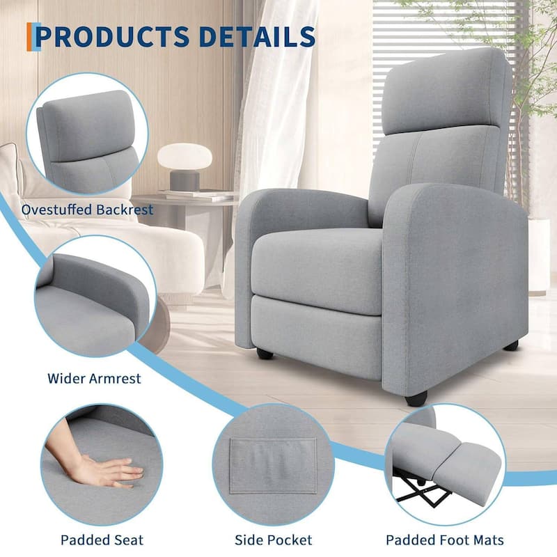 Linen Fabric Manual Recliner Sofa Chair for Living Room, Home