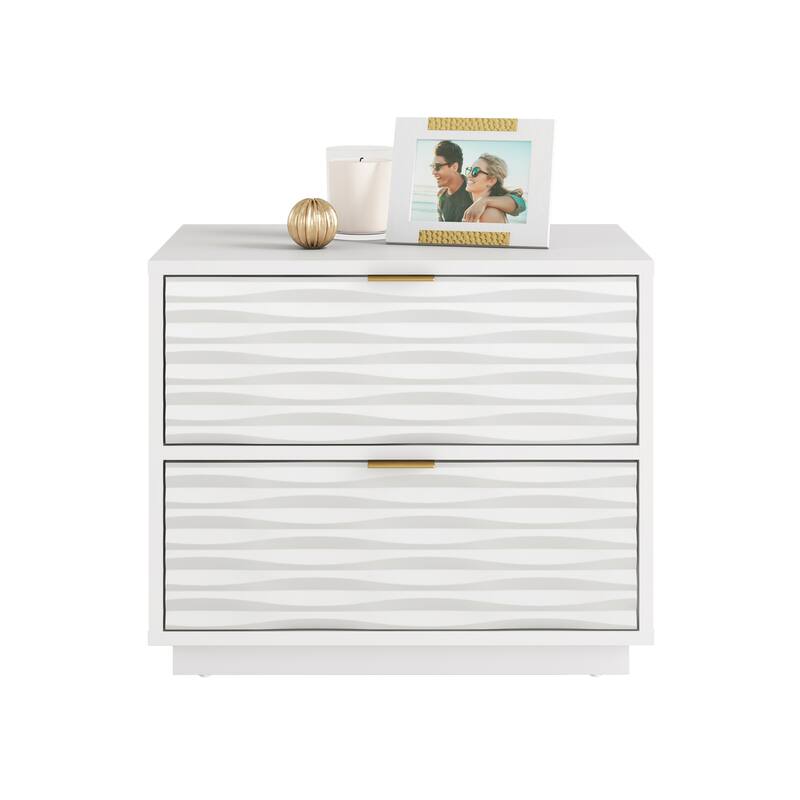Wood Coastal Nightstands with 2 Spacious Drawers, White