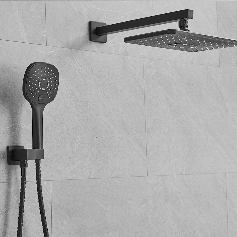 Rectangular Matte Black Rain Shower Faucet System Showerheads with handheld Showerheads,Wall Mounted