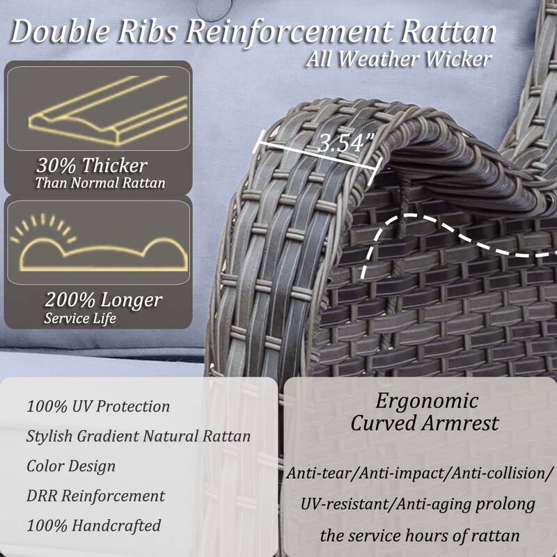 Gray Rattan Outdoor Patio Conversation Sets with Swivel Rocker Chairs