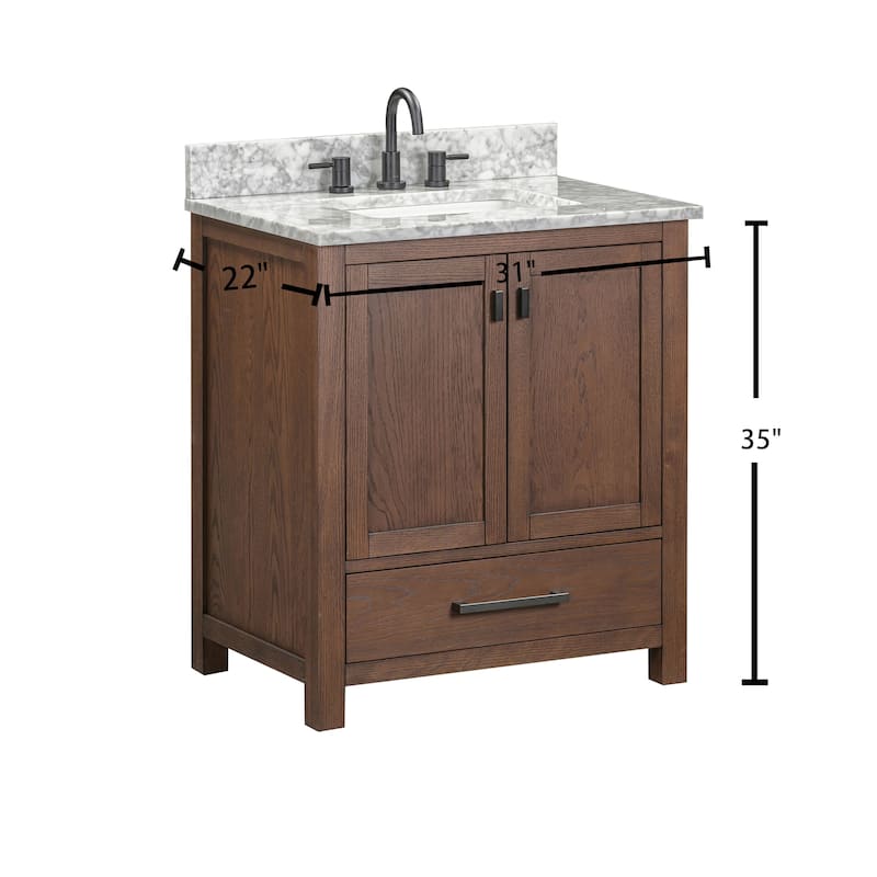 Avanity Modero 30 in. Single Sink Bathroom Vanity with Carrara Marble Top - 31"W x 22"D x 35"H