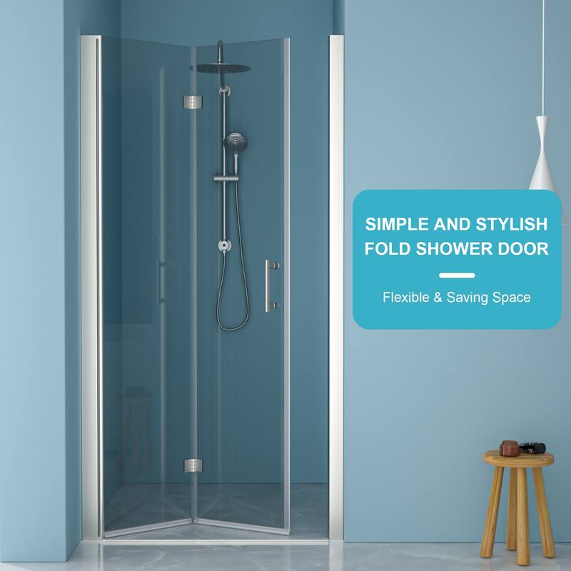 Bi-Fold Frameless Shower Door with Tempered Glass