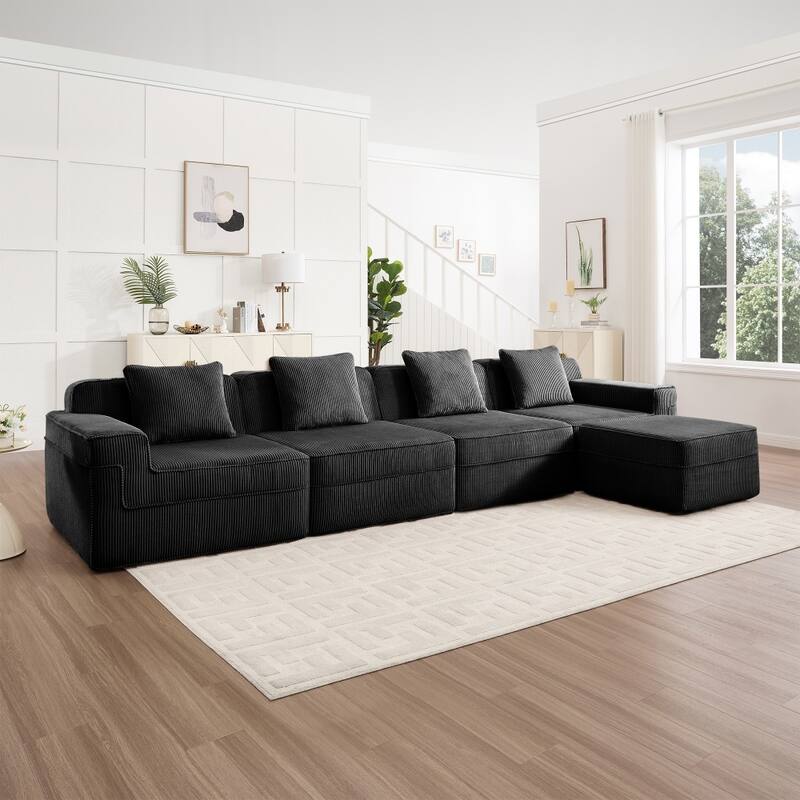 153.5" Modular Sectional Boneless Sofa with Throw Pillows and Ottoman