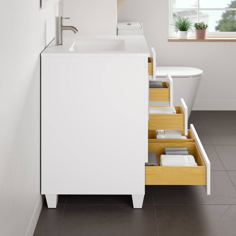 Eviva Loon Bath Vanity with Carrara Quartz Vanity Top & Undermount Sink