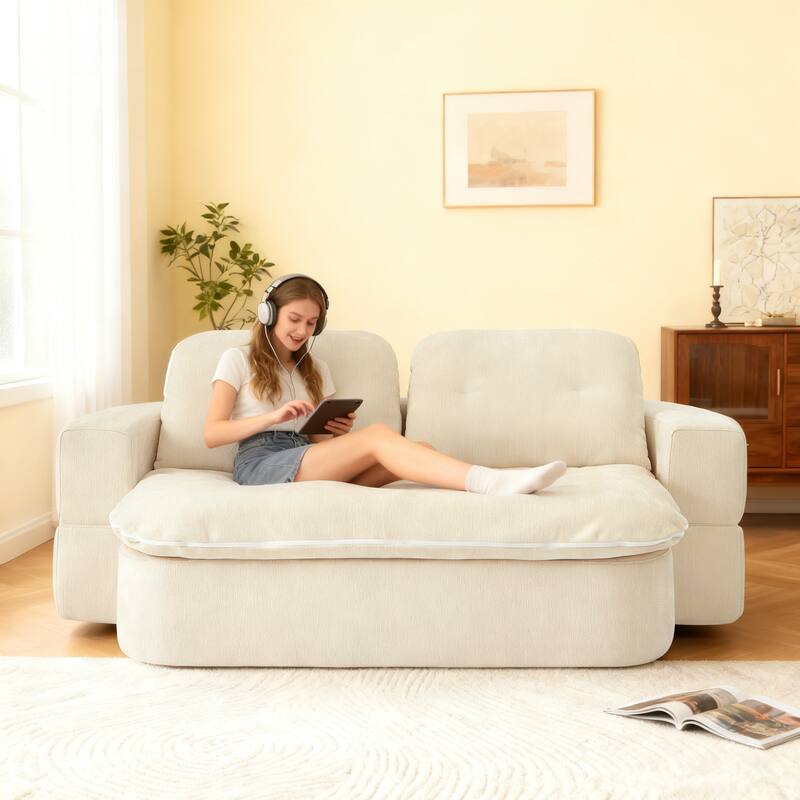 Floor Sofa Bed with 2 Pillows, Convertible Loveseat Sleeper Sofa, Folding Recliner Sofa Mattress for Living Room