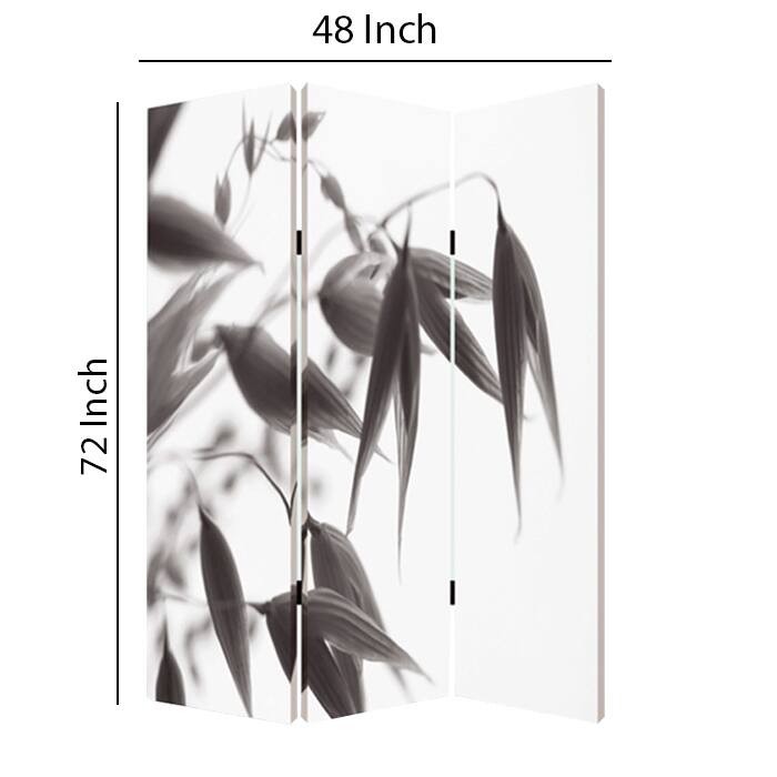 3 Panel Foldable Canvas Screen with Lily Print, Black and White - 6 x 12