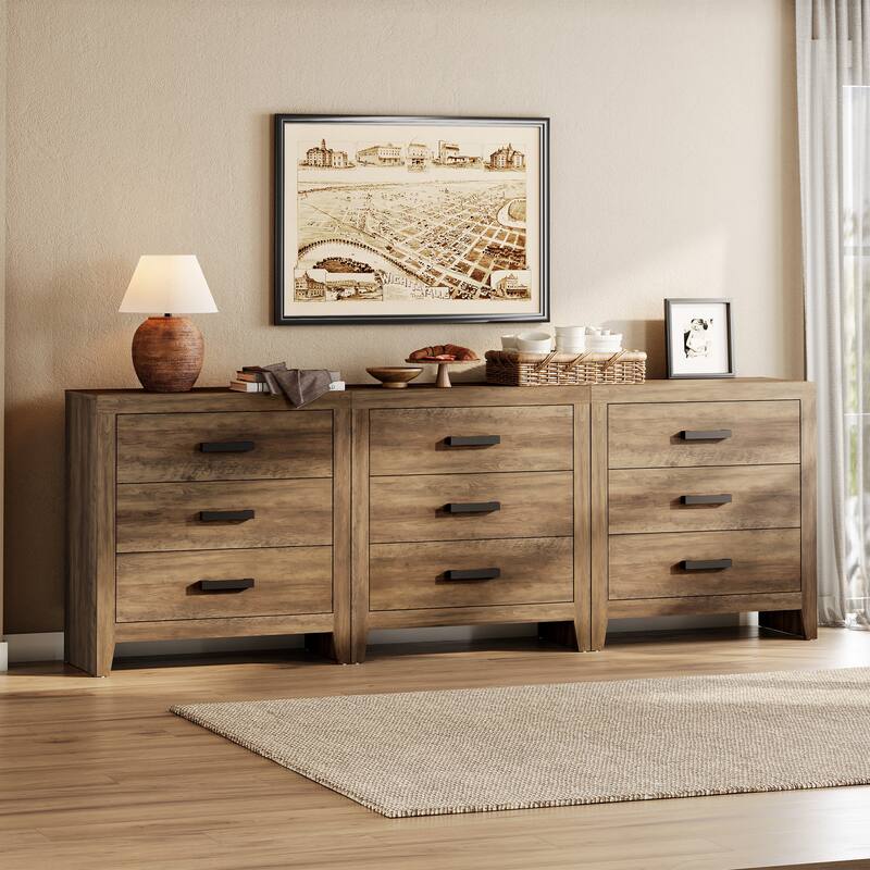 WAMPAT Farmhouse 3-Drawer Dresser, Wooden Chest of Drawers, Modern Storage Organizer & Nightstand for Bedroom, Living Room