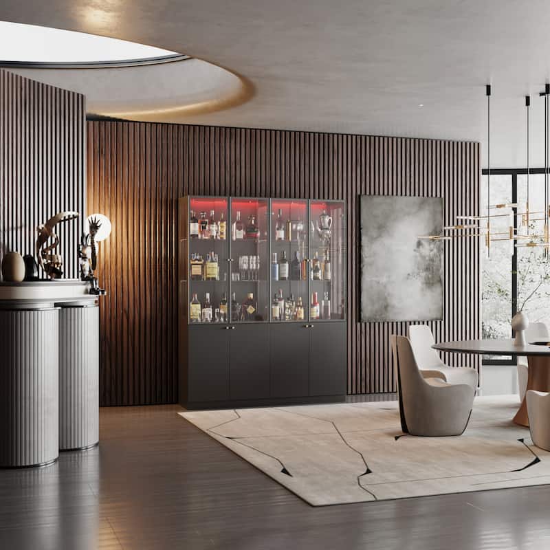 LED Glass Display Cabinet with Aluminum Alloy Frame Glass Door Showcase Wine Storage Cabinet