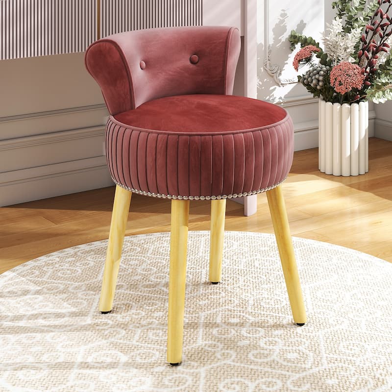 Gymax Velvet Vanity Chair w/ Back Tufted Low Back & Solid Wood Legs