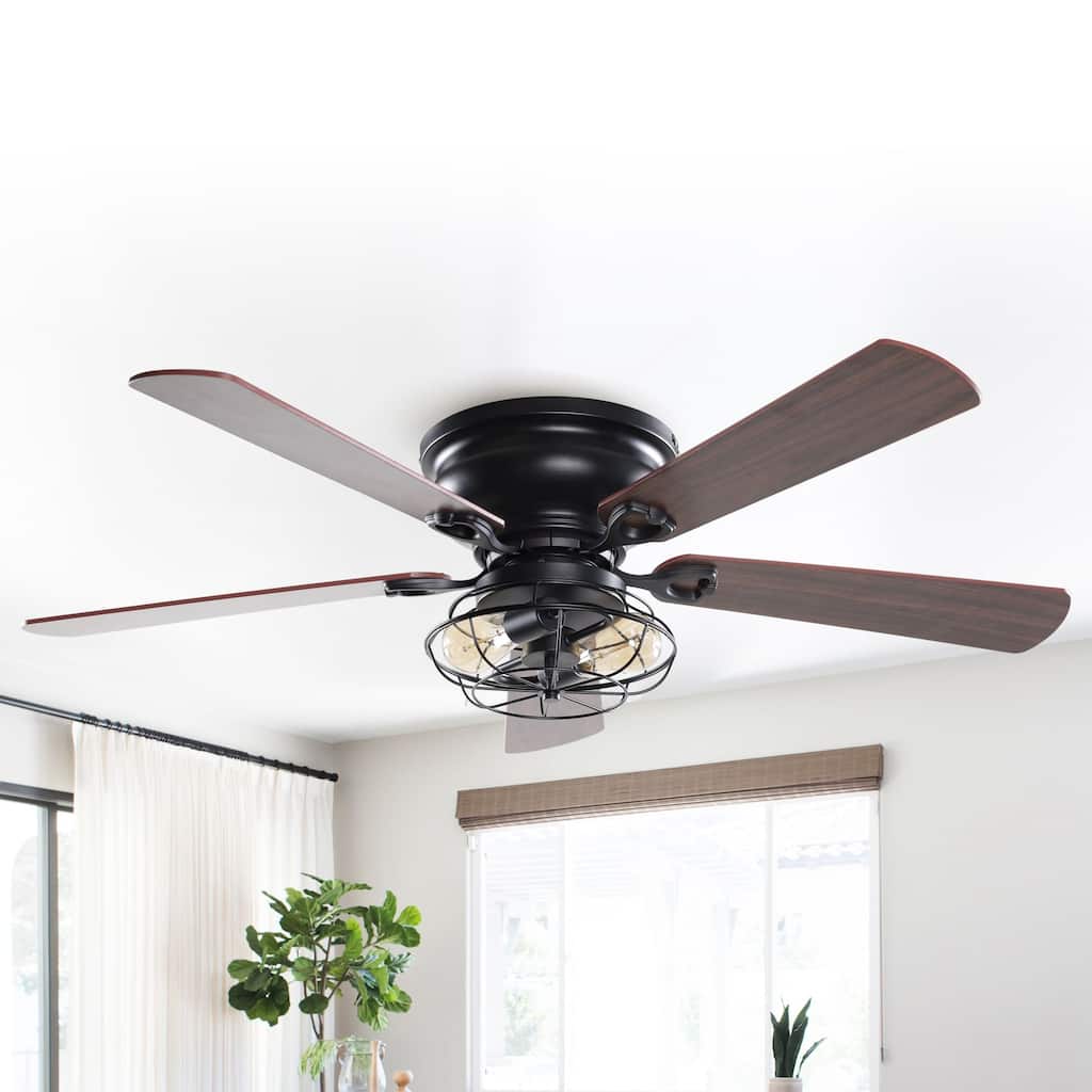 48" Indoor Low Profile Matte Black Ceiling Fan with Light Kit - 48 in