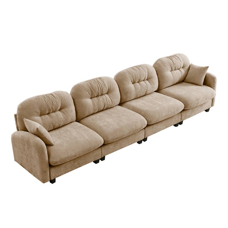 Sectional Sofa with Tufted Backrest, Chaise Lounge Sofa with 2 Throw Pillows, Four-Seater Recliner Sofa for Living Room