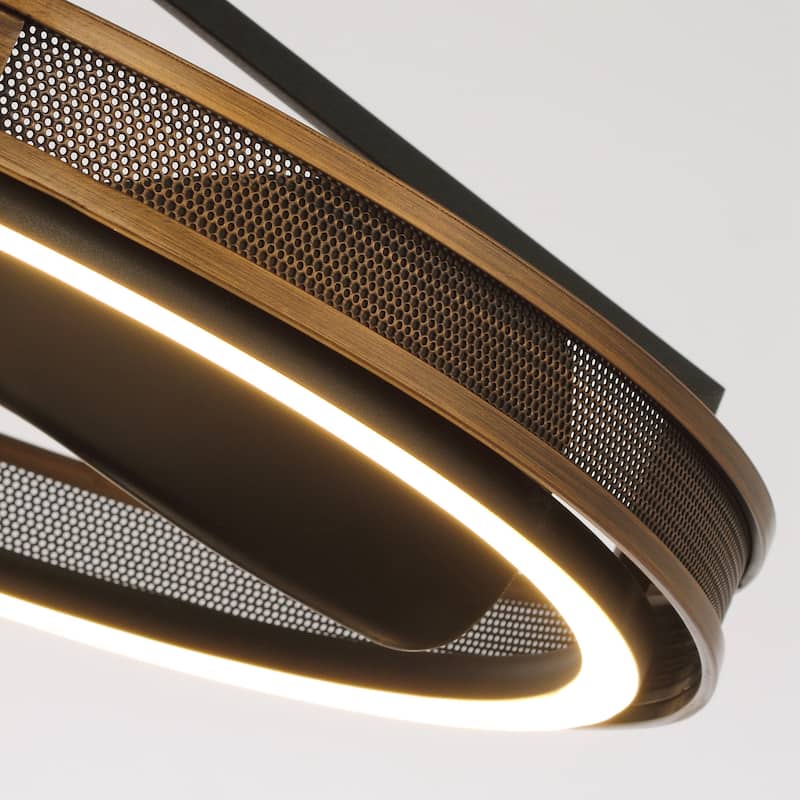 27-inch Industrial Bronze Mesh Caged Bladeless Ceiling Fan with LED Light and Remote