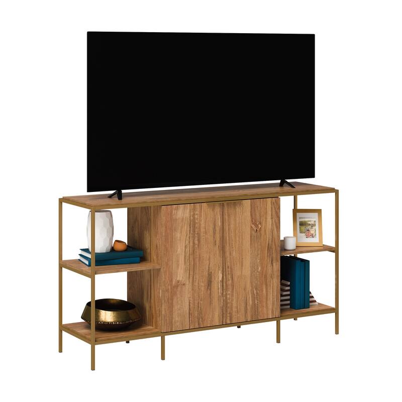 Wood Credenza for TVs up to 65" with Compact Design, Brown - 60.39" W x 16.77" D x 32.99" H