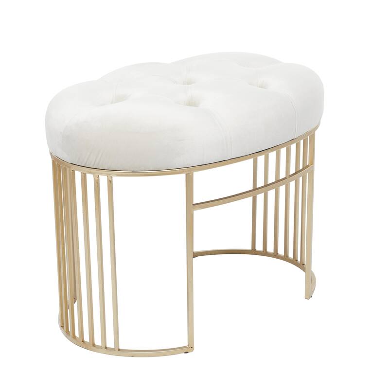 White, Black or Gray Velvet Tufted Home Bench with Gold Metal Legs